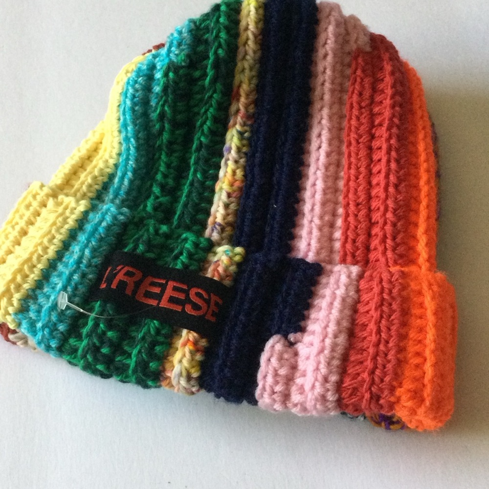 L’REESE HANDMADE MIXED CROCHET BEANIE MULTI COLOR UNISEX OS NWOT
